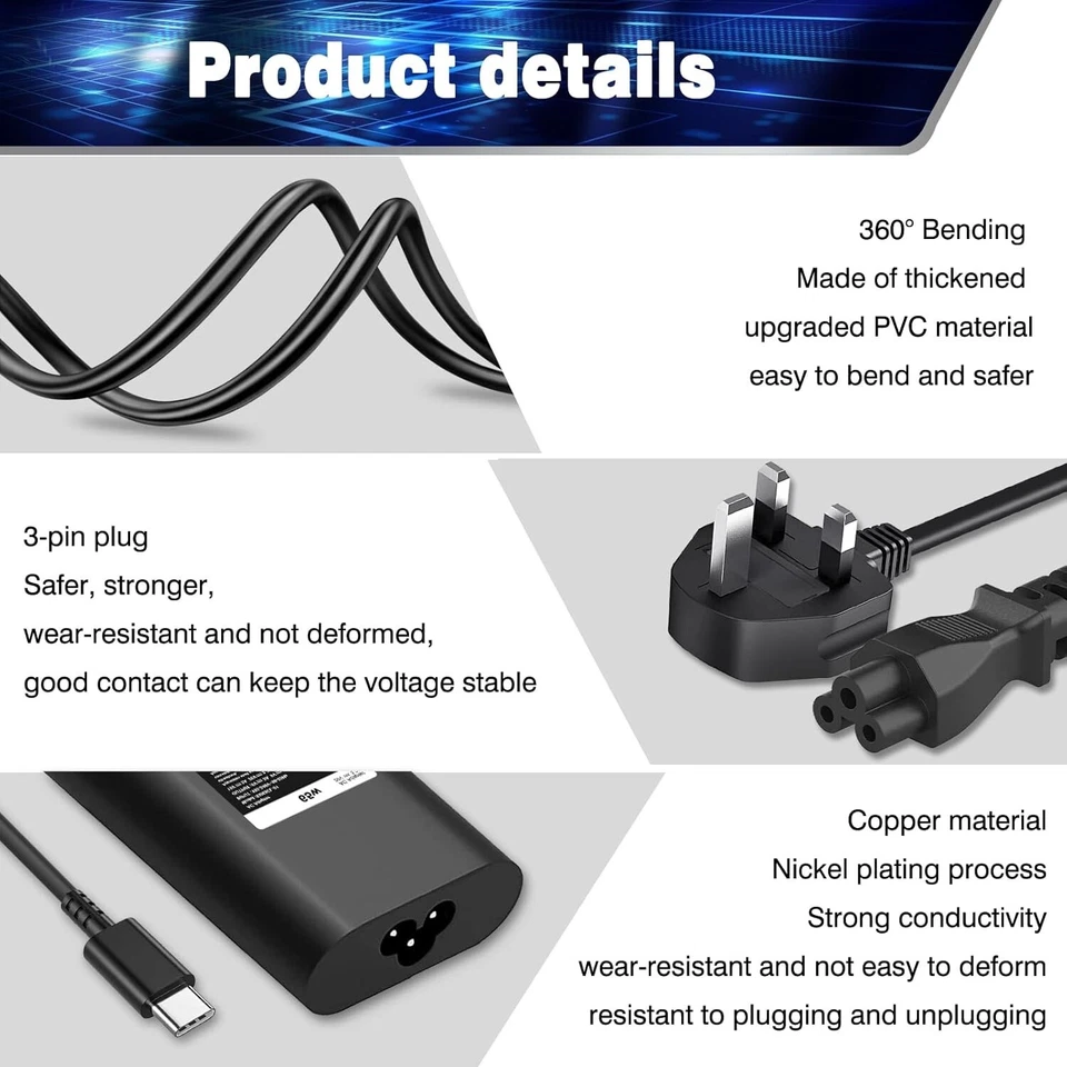 65W USB-C PD Adapter Laptop Charger Dell, Apple, HP Hewlett Packard Chromebook - Image 4 of 4