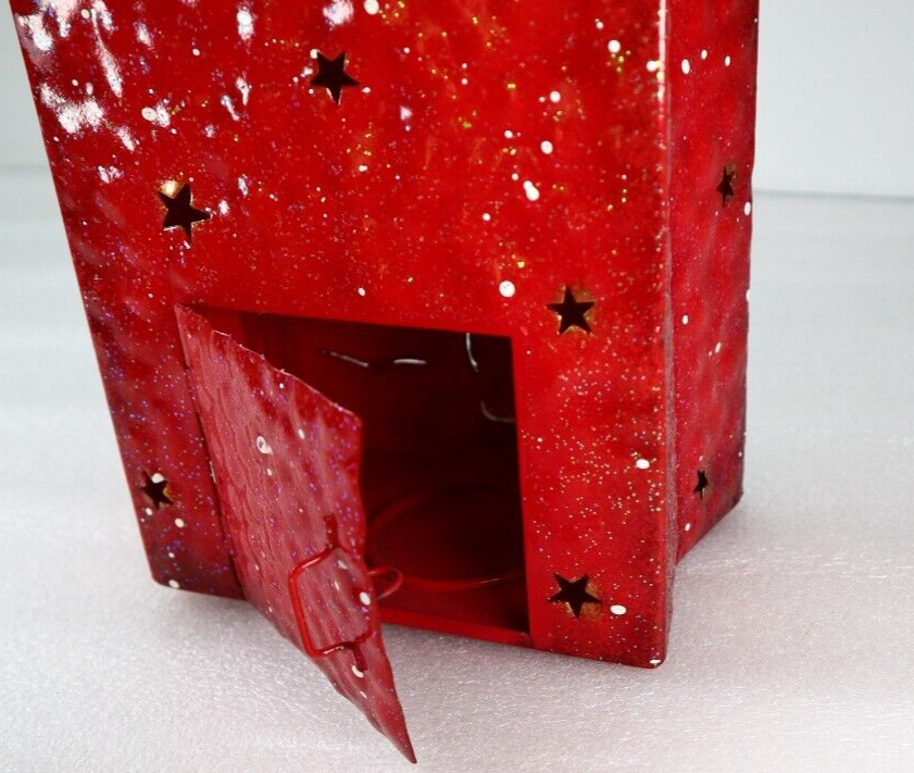 Christmas Luminary Metal Bag Tealight Candle Holder Red Embellish 7