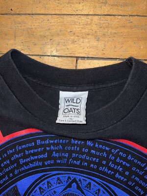 Vintage 1991 Budweiser Wild Oats All Over Print Single Stitch T