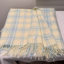 Plaid Acrylic Fringe Blue Yellow Baby Blanket Made in Italy Infant Boys Vintage