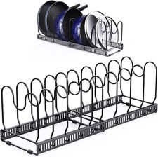 Expandable Pans Organizer Rack With 10 Adjustable Dividers Iron Non-Slip Black