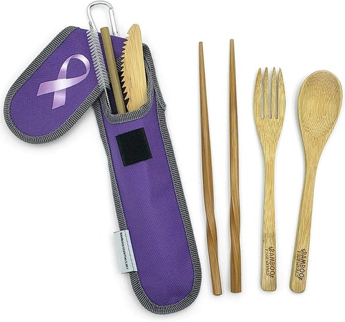 Wooden Kitchen Utensils, 6 Piece Bamboo Fork & Knife Set With Carrying Pouch - Picture 13 of 43