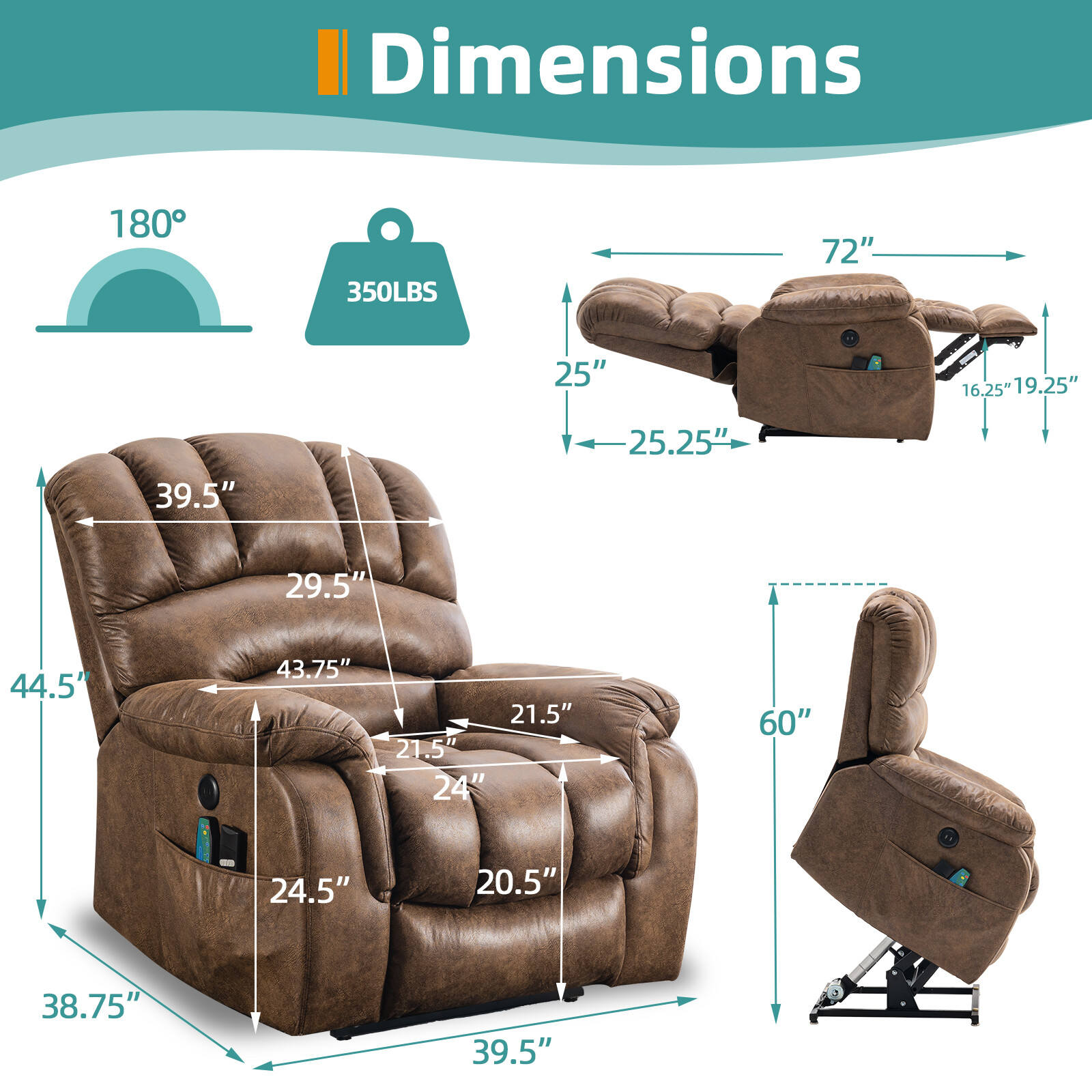 Large Dual OKIN Motor Lay Flat Sleeper Lift Electric Recliner w/Heat ...
