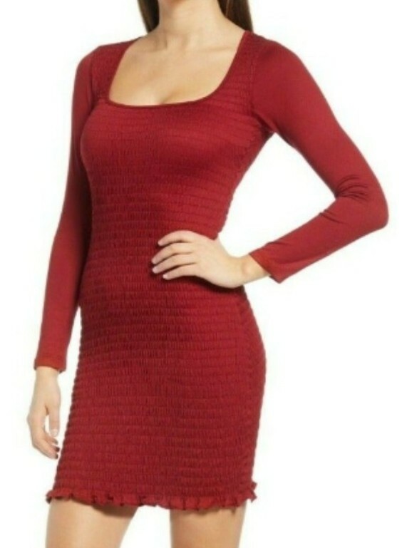 Mini Abito Donna Fila A Grande Borgogna Completamente Fumè Manica Lunga Nuovo Con Etichette