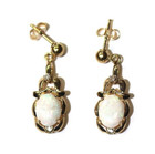 14k yellow gold .02ct diamond natural opal gemstone dangle earrings estate — photo 2