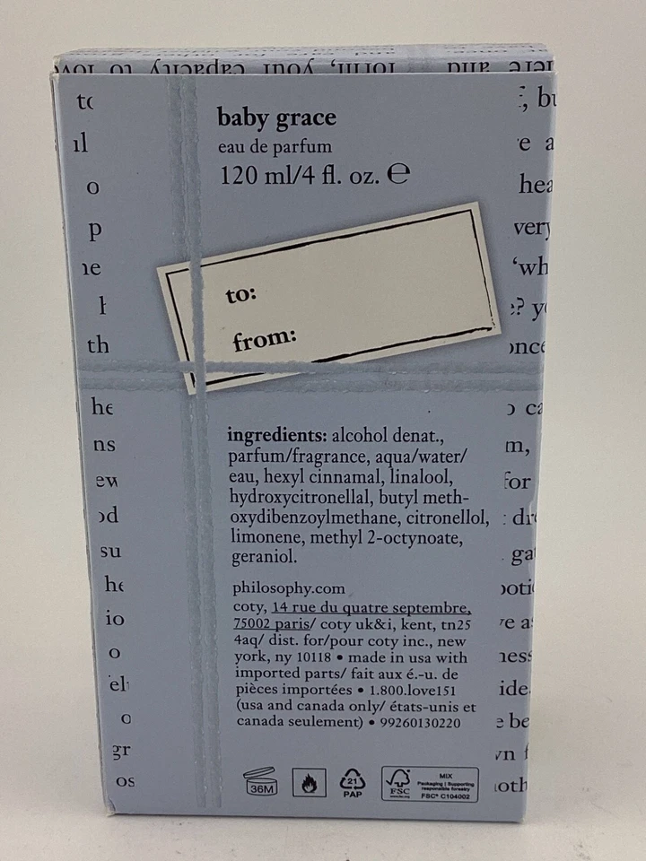 Philosophy BABY GRACE Eau de Parfum EDP 4 OZ Spray Nuevo Sellado Foto 2 de 2