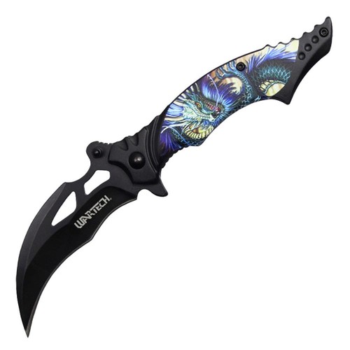 DRAGON Tactical Black KARAMBIT Spring Assisted Folding Pocket CLAW Knife 7.5" - Picture 2 of 5