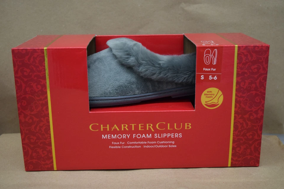 Zapatillas para mujer CHARTER CLUB de piel sintética con espuma viscoelástica gris liso pequeñas 5-6 Foto 2 de 4