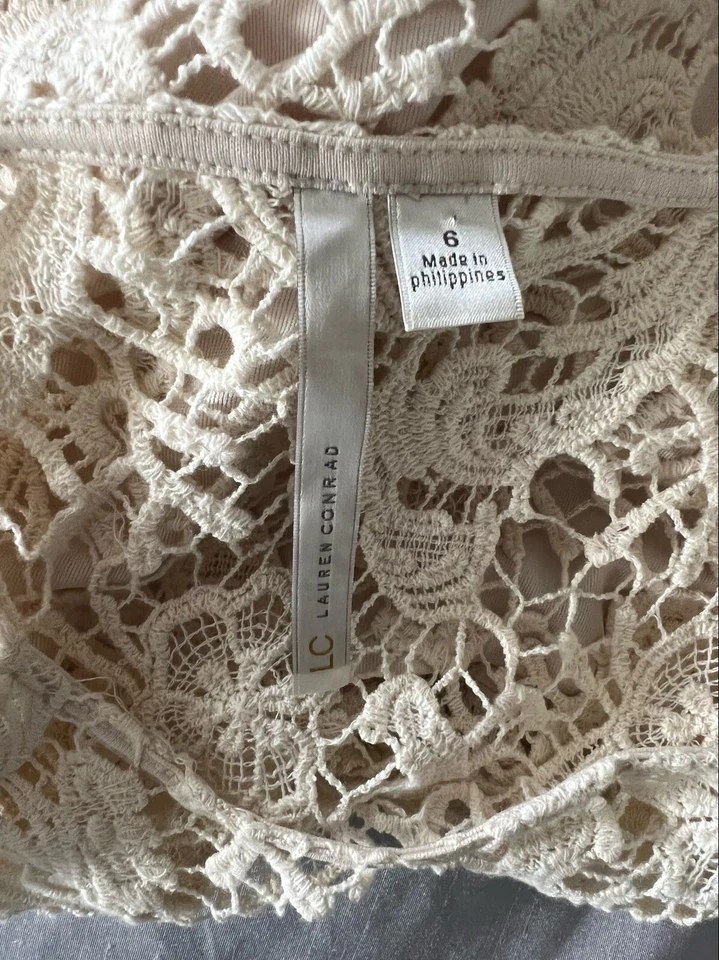 Mini Vestido Para Mujer LC Lauren Conrad Floral Marfil Crochet Encaje Talla 6 Foto 4 de 4