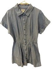Steve Madden Dress Women Size L Blue With White Stripes Elastic Band at the Back