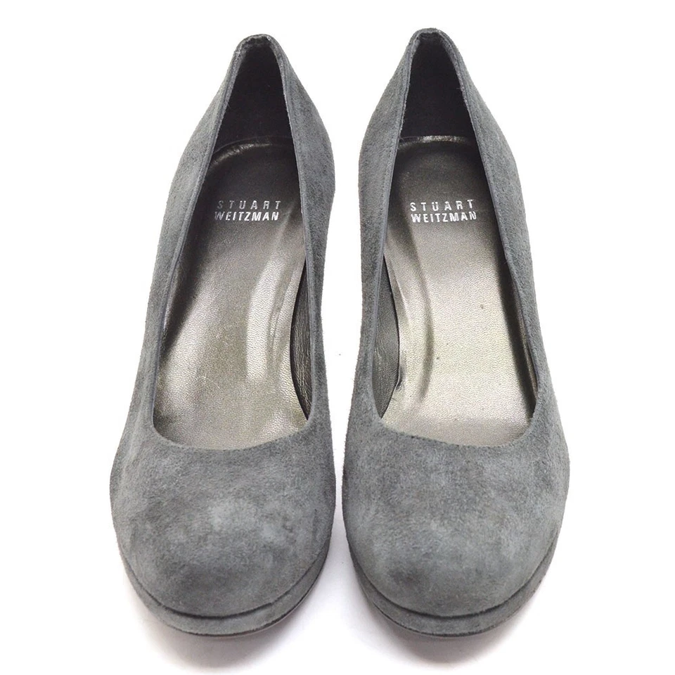 Womens Stuart Weitzman Low Platform Pump 7.5 M Gray Suede Dress Heels Shoes New - Image 3 of 4