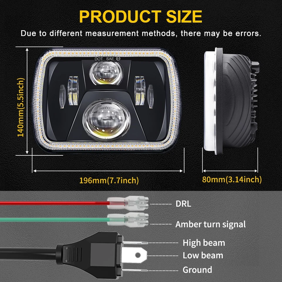 Pair 7x6" 5x7" LED Headlights Hi/Lo Beam Turn Signal For Toyota Hilux 1983-2004 - image 3 of 4