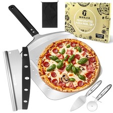 Perforated Pizza Peel - 12 inch Aluminum Pizza Paddle with Rocker Cutter, Sto...