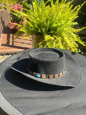 VTG Bailey  U-Rollit Hat Size 7 1/4 - Black w/Unique Hat band coins