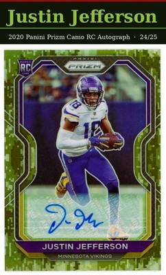 2020 Panini Prizm Justin Jefferson Camo Refractor Rookie Card RC Auto /25 NFL