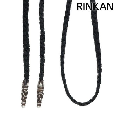 Authentic CHROME HEARTS Leather Braid Scroll Tips Necklace Silver 925 105cm