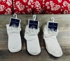 Falls Creek Girls White Ruffle Lace TuTu Socks Shoe Size 7 To 8-1/2  (6) Pair