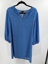 Ann Taylor Floral Blue Polka Dot V-Neck Shift Dress Size Medium