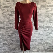 Wine Burgundy Ruch Split Thigh BodyCon Dress Size 14