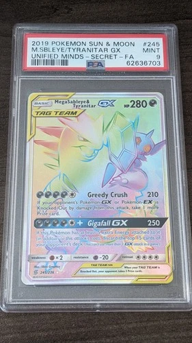 MEGA SABLEYE & TYRANITAR GX 2019 Pokemon 245/236 PSA 9 MINT Unified Minds SECRET