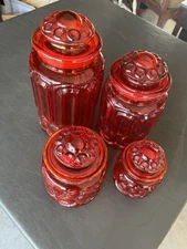 LE Smith Cannister Set Amberina Red Glass Lot 4 Vintage Moon and Stars