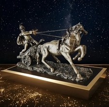 14" Roman Gladiator Chariot Sculpture Statue Bronze Color Italy Beautiful