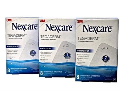 X3 Nexcare 3M TEGADERM Waterproof Transparent Dressing 8CT, (2 3/8'' x 2 3/4'')