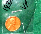 1937-S LINCOLN WHEAT-BACK PENNY - GRADES "VERY FINE"