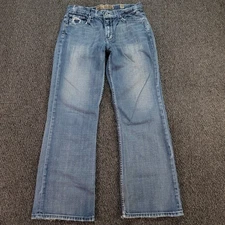 BKE Jeans Men 32x32 Blue Tyler Bootcut Distressed Faded Whiskered Buckle Y2K