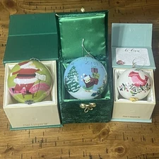 "Li  Bien " PIER 1 Art Hand-Painted Glass Christmas Ornaments Set of 3 w/boxes