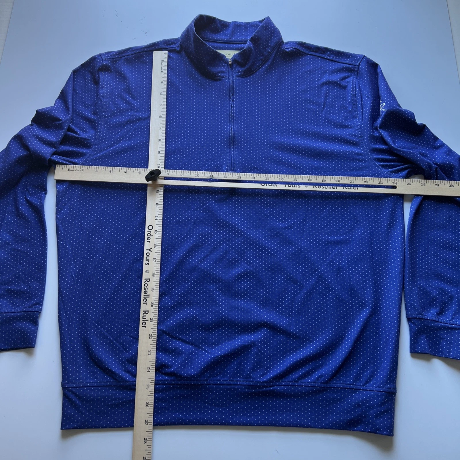 Donald Ross 1/4 Zip Pullover Men’s Large Blue Geometric Dot Print Stretch Golf