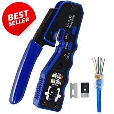 RJ45 Crimp Tool Pass Through Crimper Cutter for Cat6a Cat6 Cat5 Cat5e Connector