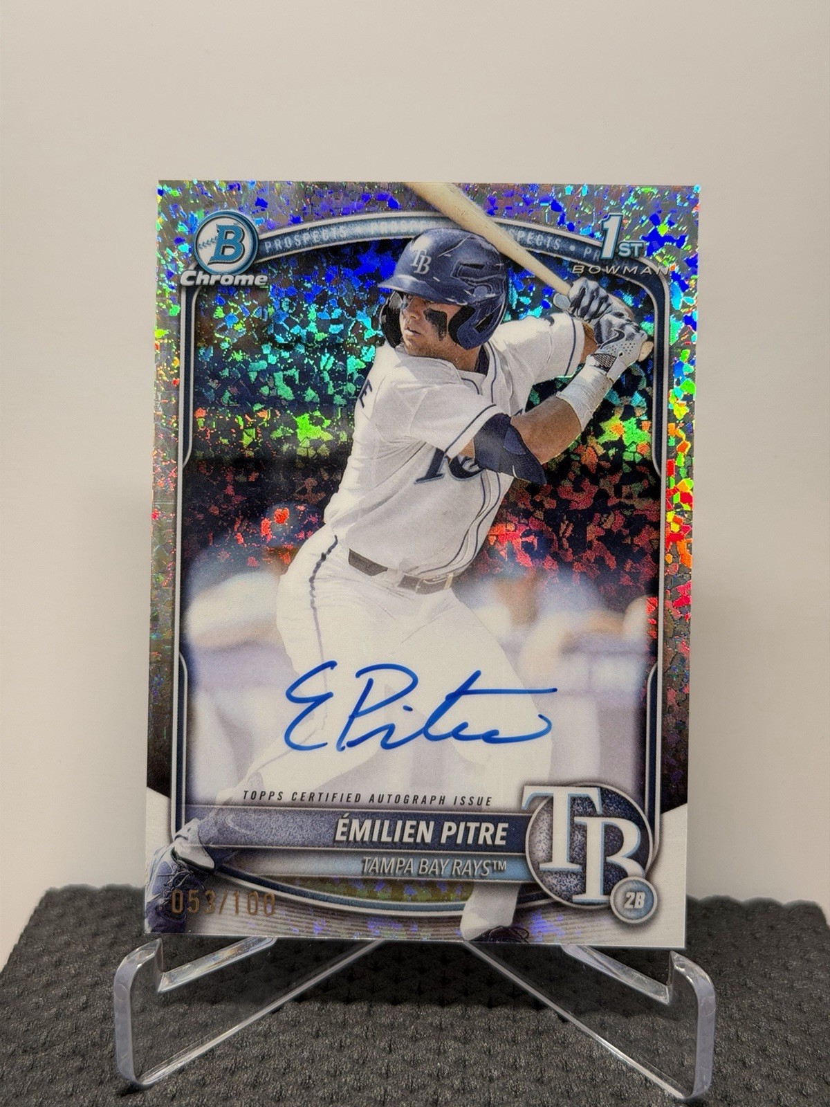 2025 Bowman Chrome Emilien Pitre 1st Mini Diamond Auto /100 Rays RC