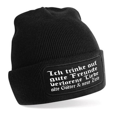 Beanie Mütze mit Spruch ICH TRINKE AUF GUTE FREUNDE   Strickmütze Geschenkidee