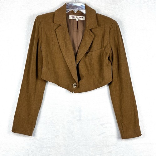 Free People Women XS Coastal Cowgirl Tan Coco Crop Blazer Jacket Boho Western