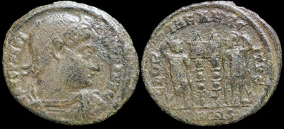 Constantine I AE3 Bi Nummus GLORIA EXERCITVS Nicomedia mint SMNS.  #1928