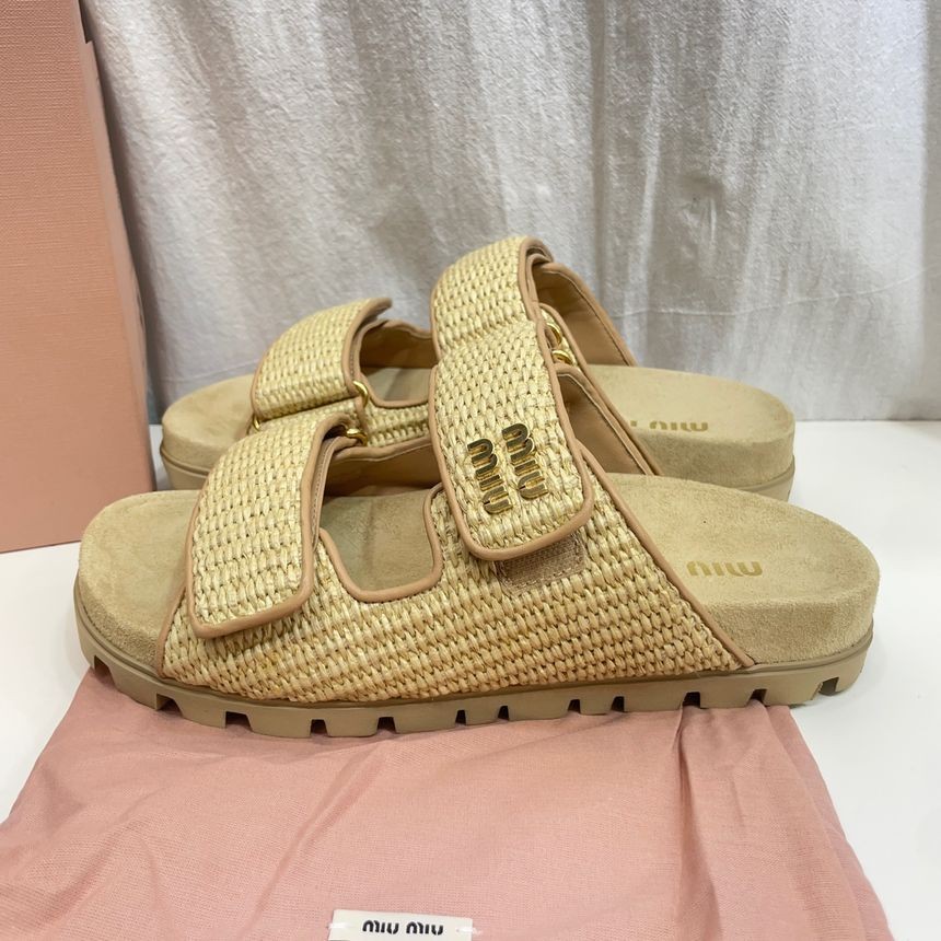 Miu Miu Raffia Effect Woven Slide Sandals 38 130764357 | eBay