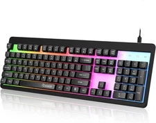 Rainbow LED Backlit Gaming Keyboard,104 Full-Size Mechanical Feeling Black 