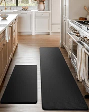 2pc Anti Fatigue Kitchen Mat Set Memory Foam Cushioned Non Slip Waterproof Black