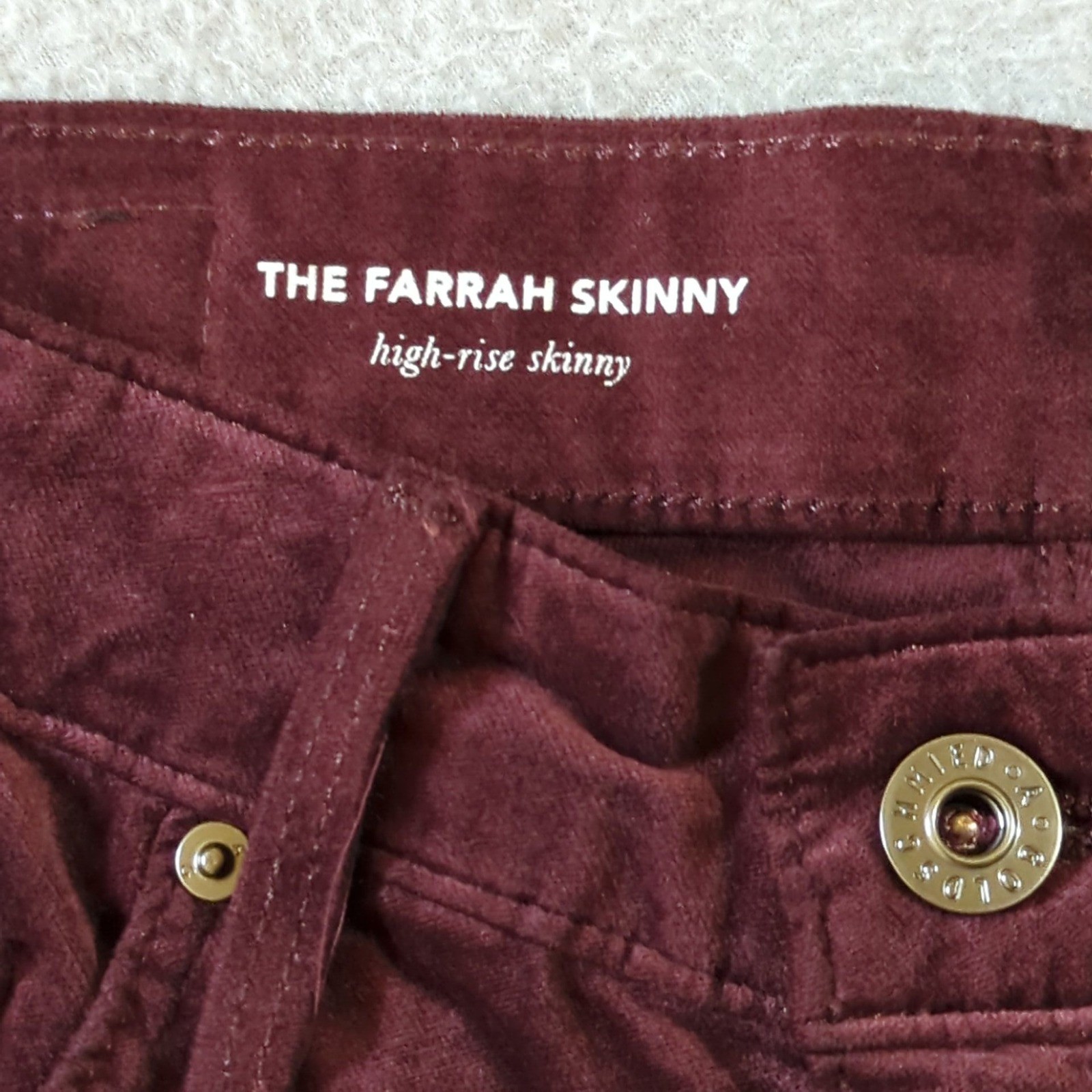 AG Adriano Goldschmied Farrah Skinny High Rise Velvet Pants Burgundy 26 NWT thumbnail 2