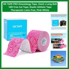 Elastic Kinesiology Tape, 2" x 16ft, Skin-Friendly, for Athletes - Pink White 2.25 per gallon