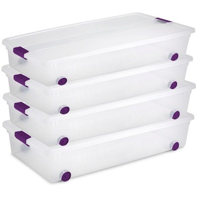 Sterilite 60 Qt ClearView Latch Wheeled Underbed Storage Box, Stackable Bin w...