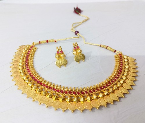 Indian Bridal Red CZ Ginni Choker Necklace With Earrings Gold Plated Party Wear - Picture 4 of 7