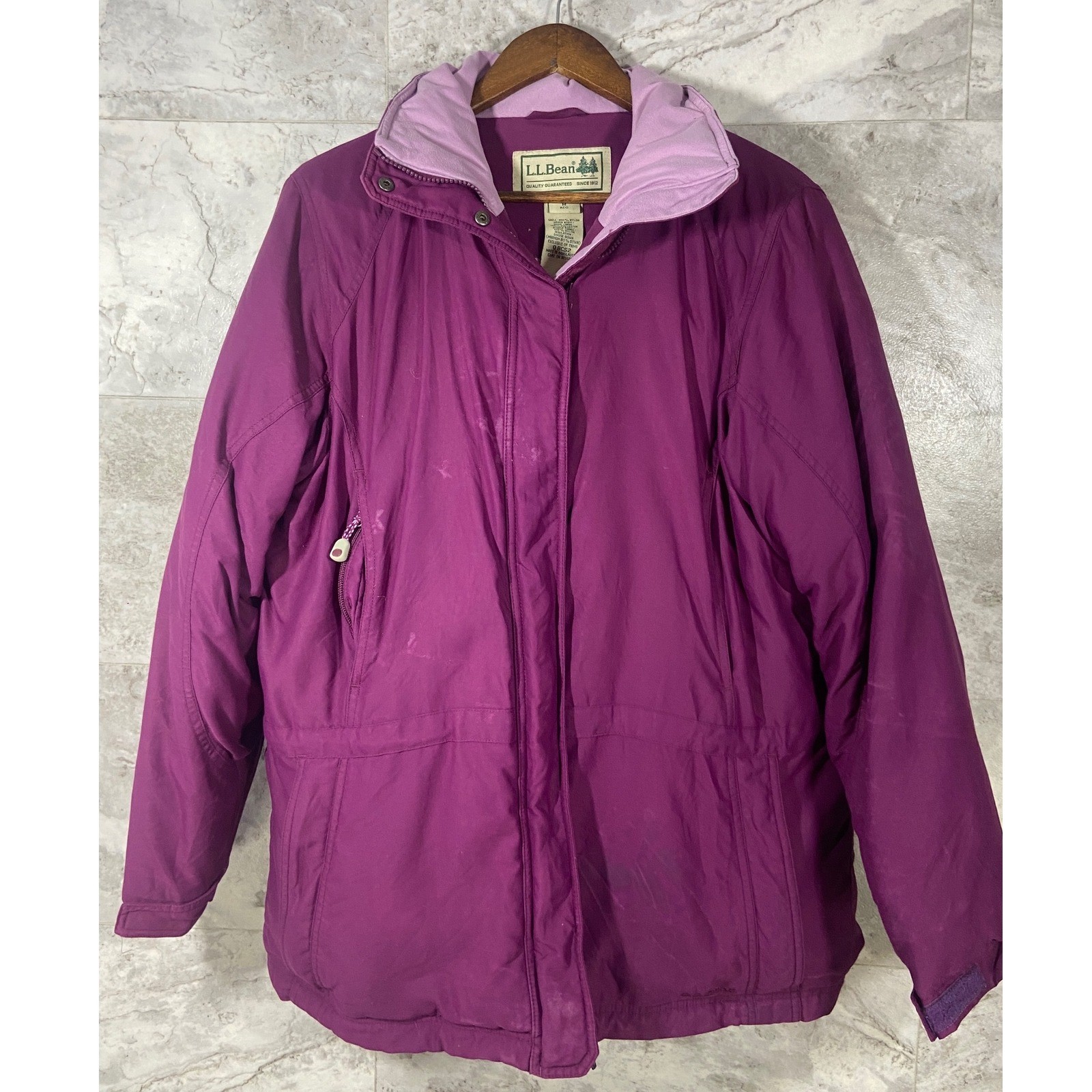 LL Bean Gore-Tex Women's M Purple Goose Down Insulated Parka Coat Faux Fur Hood