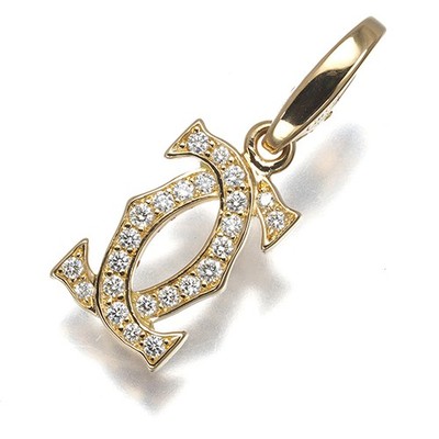 Auth Cartier Pendant Diamond 2C Double C C2 Charm 18K 750 Yellow Gold
