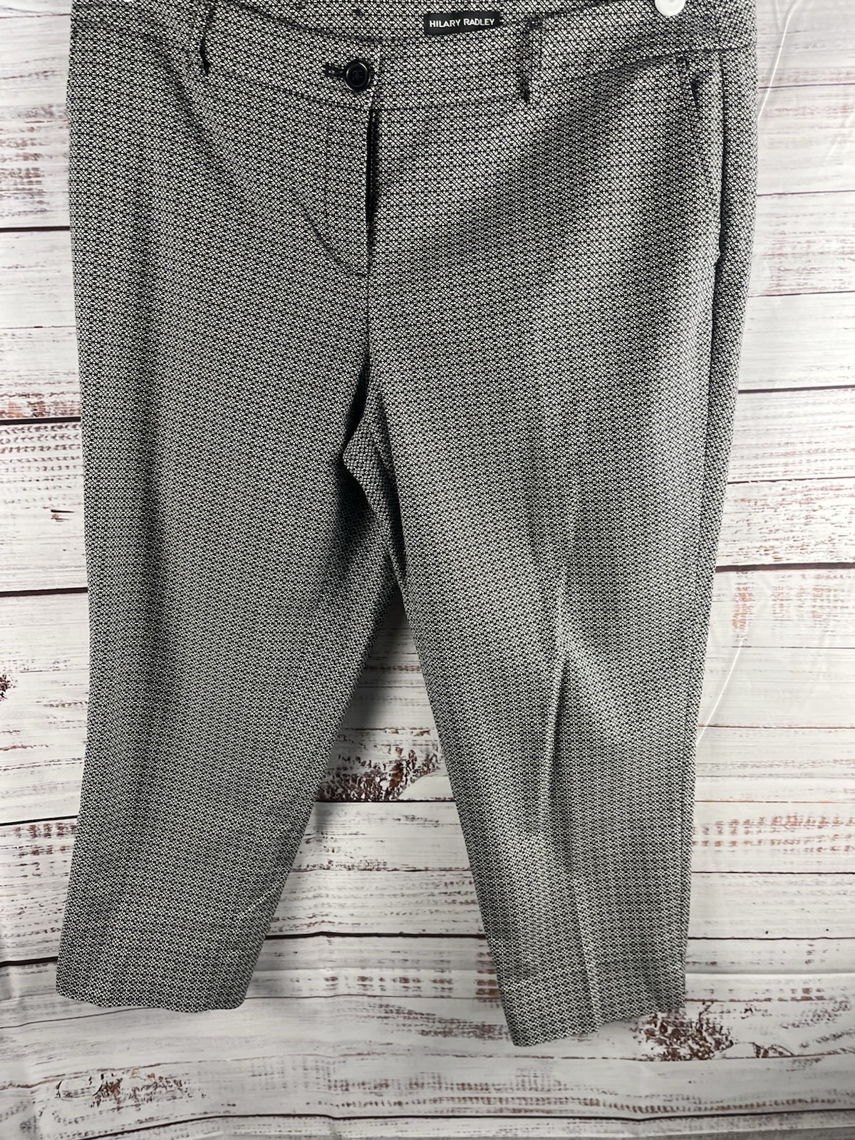 Hilary Radley Ankle Pants Women’s 14 Black White High Rise Stretch Slim Leg