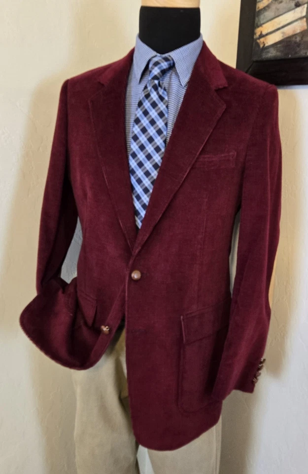 VTG Ah! Austin Hill Red Corduroy Blazer Mens 38L Elbow Patch Sports Coat Jacket - Image 3 of 4
