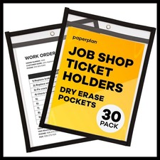 Professional 9x12 Job Ticket Holders - Clear Black Dry Erase Pockets, 30 Pack