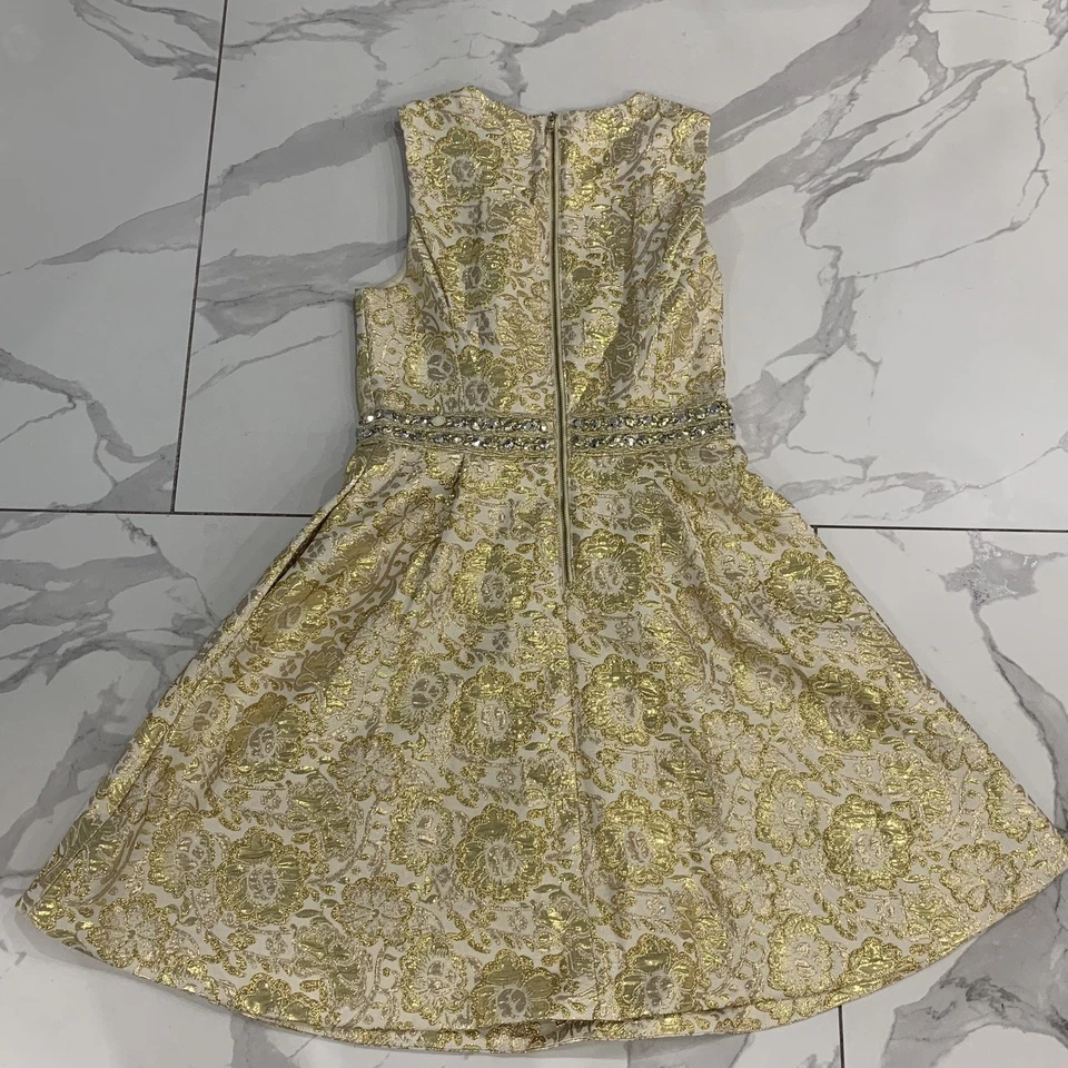 Lilly Pulitzer Dress Sz 4 Blooming Floral Brocade Gold metallic Pockets lined - Image 2 of 4