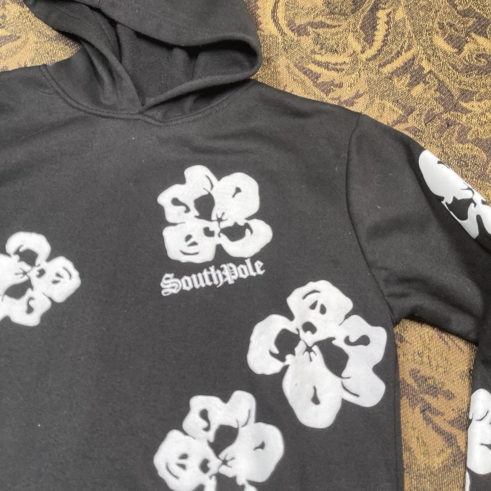 Черный пуловер толстовка с капюшоном Y2K Southpole Boys' Skull Flower размер XL  - Изображение 2 из 4